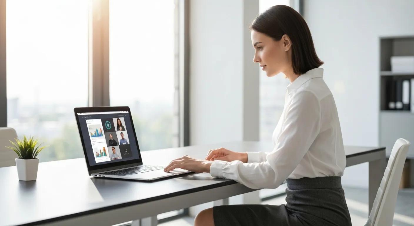 A person actively using a laptop, showcasing the capabilities of cobrowsing technology within a contemporary office setting.